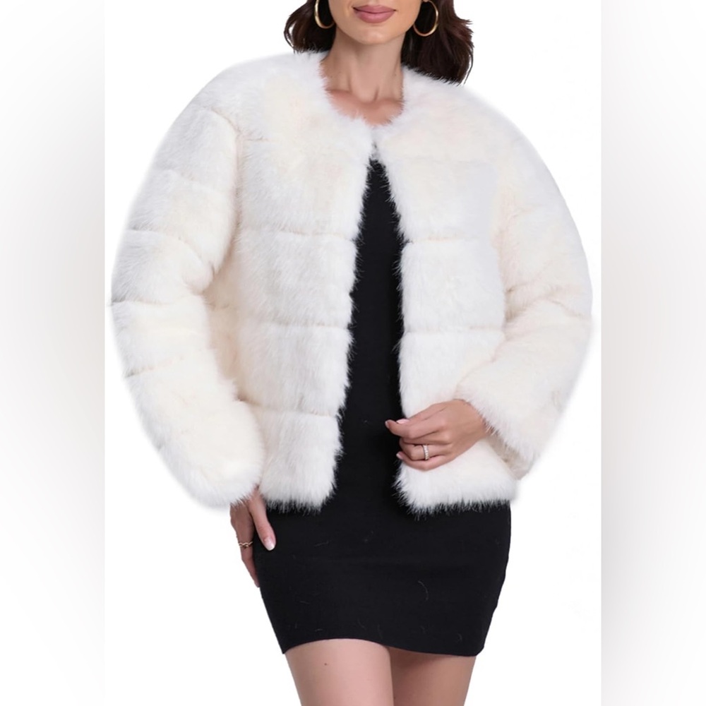 Elegant White Faux Fur Jacket